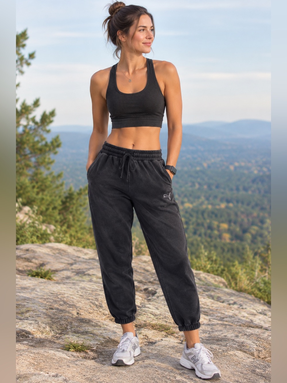 Puma Medium Thick Black Jogger Sweatpants with White Logo